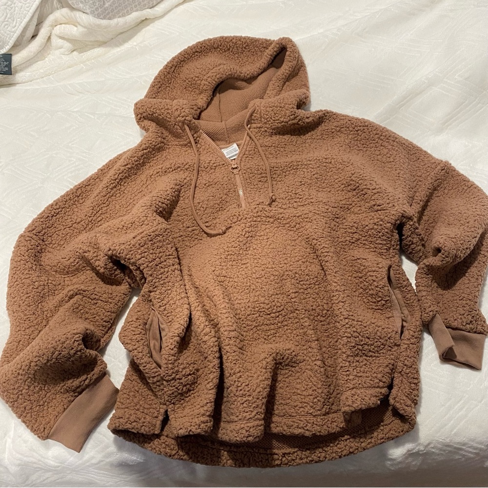 PINK Victorias Secret Brown Sherpa Teddy Sweater Hoodie New